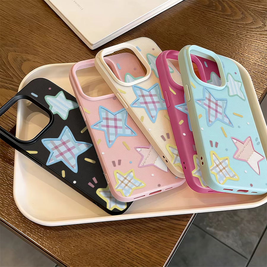 AKABEILA Handyhülle aus Leder und Silikon mit Stern-Design für iPhone, Stoßfeste Schutzhülle in Grün und Multicolour - Bild 4