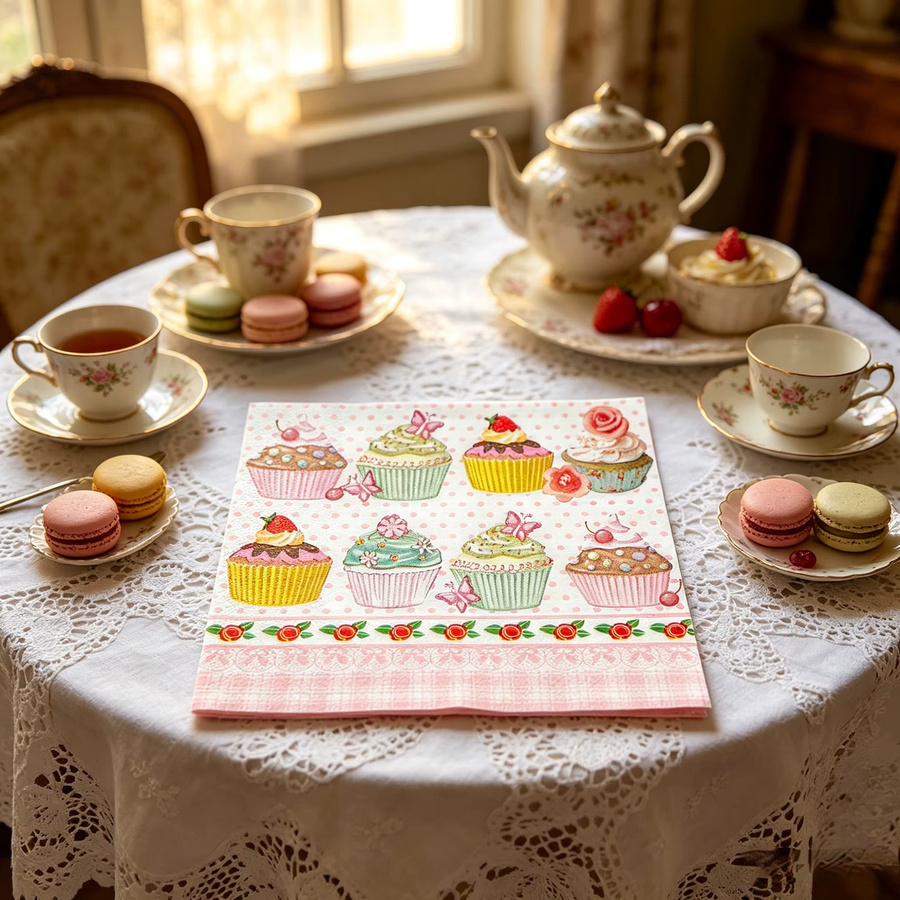 20 Stück Rosa Cupcake-Gästeservietten aus Papier für Hochzeiten und Feiern - Bild 4