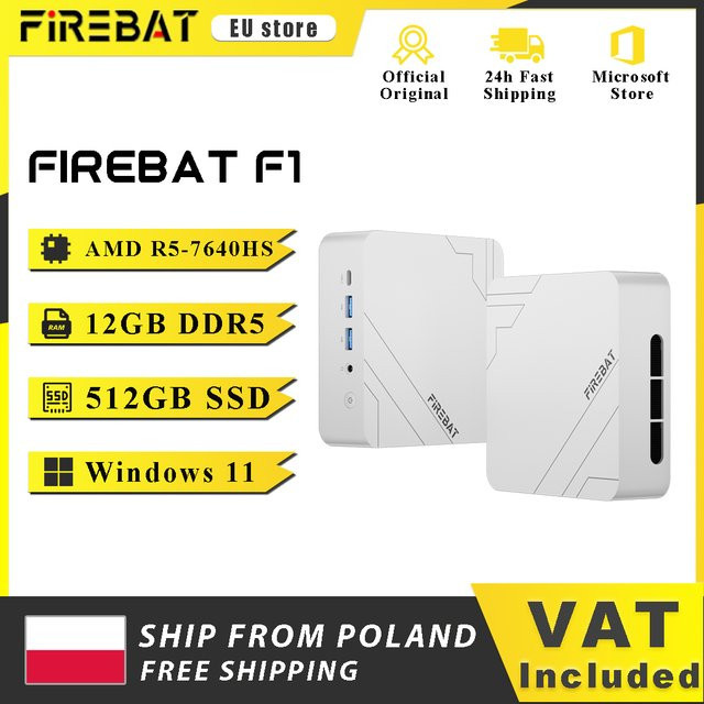 Firebat Mini-PC F1 Gaming-Desktop mit AMD Ryzen 5 7640HS, 12 GB DDR5, 512 GB SSD, Windows 11 Pro und Wi-Fi 6 - Bild 1