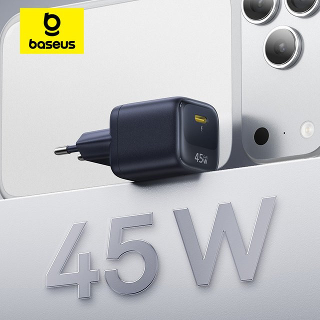 Baseus 45W GaN USB-C Schnellladegerät mit PD-Technologie in Schwarz - Bild 1