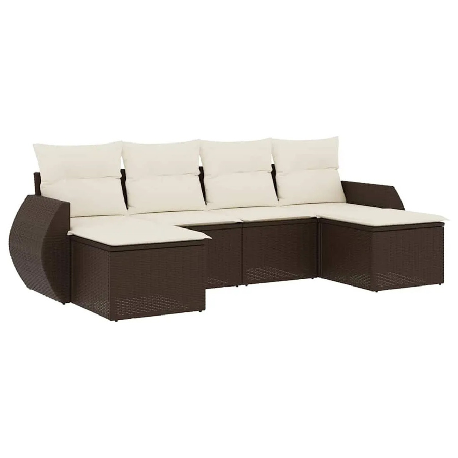 vidaXL 6-teilige Garten-Sofagarnitur in L-Form mit Kissen und Ottoman, Braun und Weiß, Poly Rattan mit Metallgestell - Bild 2
