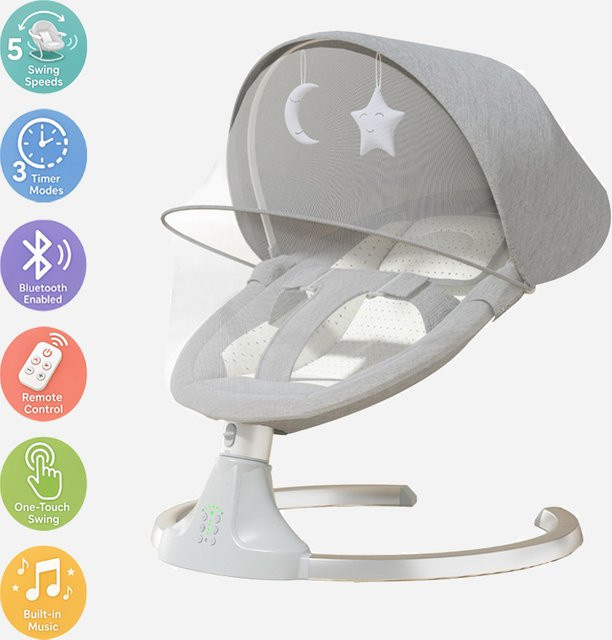 Multifunktionale elektrische Babywiege von Magic ZC mit Bluetooth-Musik und Moskitonetz für Neugeborene in Beige oder Grau - Bild 1
