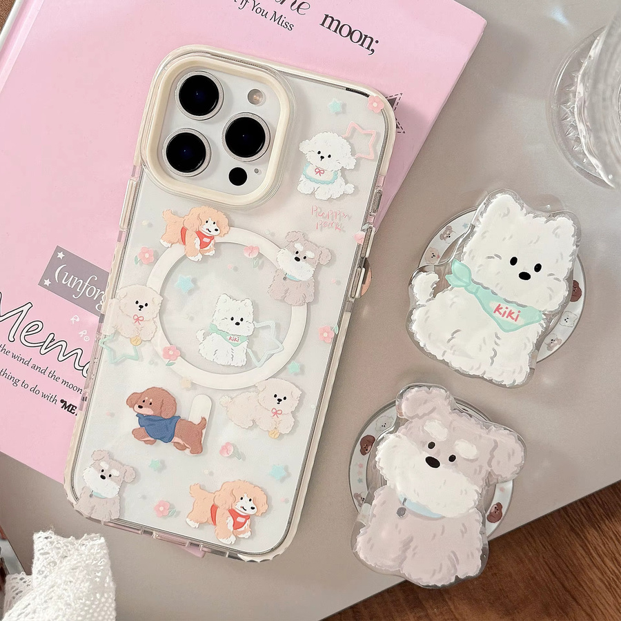 MUQGEW Koreanische Cartoon-Welpen-Handyhülle mit magnetischer Halterung für iPhone 17 16 15 14 13 12 Pro Max 11, transparent, stoßfeste Schutzhülle - Bild 2