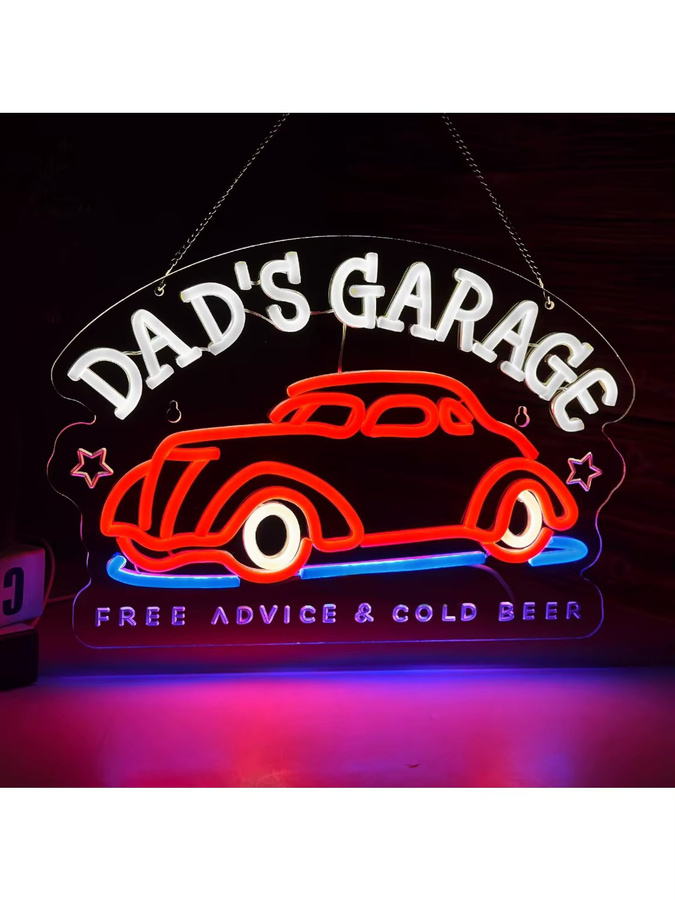 Papa's Garage Neon-Schild LED-Wandleuchte in Mehrfarben mit USB-Anschluss zur Raumdekoration - Bild 1