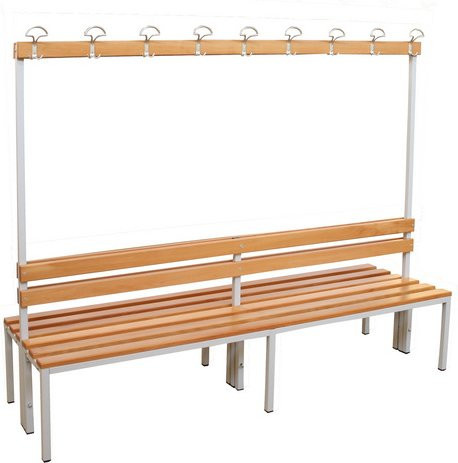 SZAGATO Umkleidebank mit Garderobe aus Stahl und Buchenholz, Grau, B/H/T: 60 x 170 x 200 cm - Bild 1