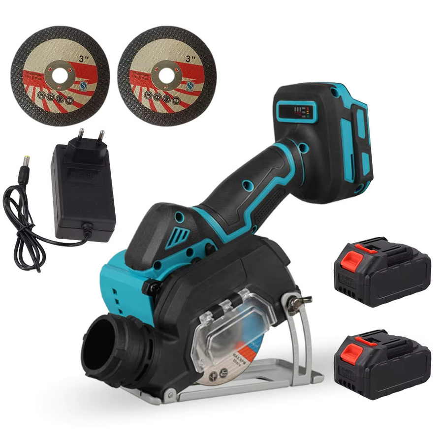 Podofo Kabelloser Mini-Winkelschleifer mit Makita-Batterieschnittstelle, 21V 380W, 19500RPM, Schwarz, inklusive 2x 4,0Ah Akku, Ladegerät und Trennscheiben für Metall, Holz und Stein - Bild 2