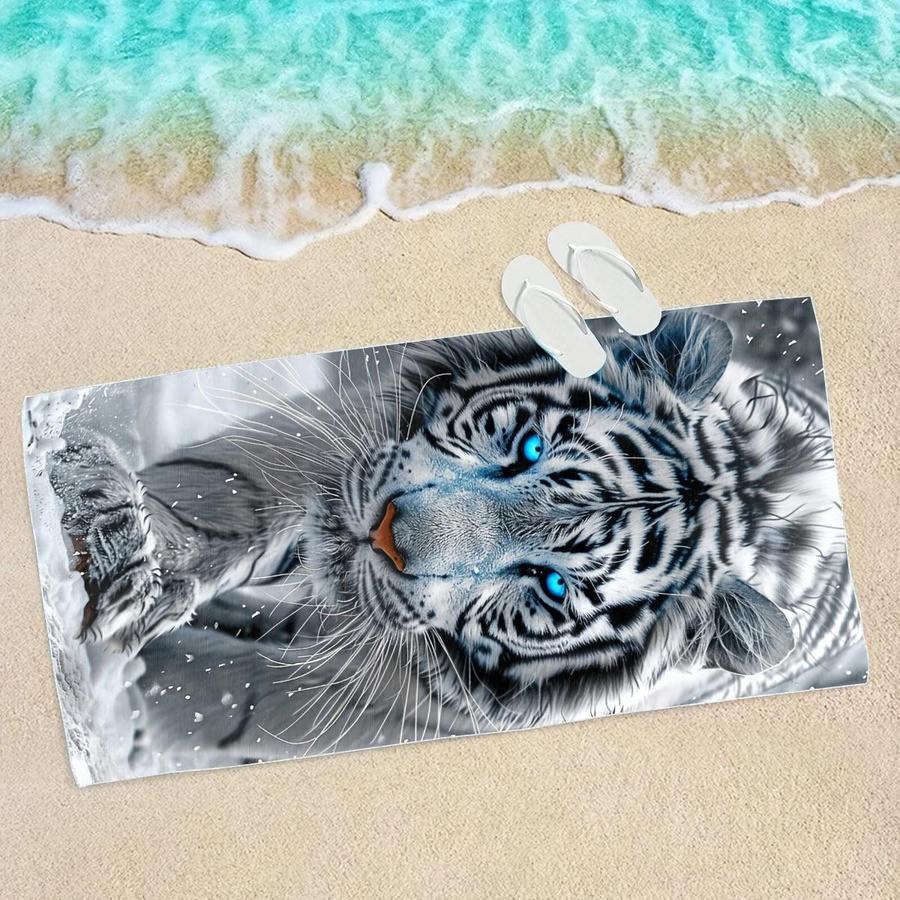 JINGYUE Pet Strandtuch mit weißem Tigerdruck, weich und super saugfähig, B/H: 40 x 60 cm - Bild 2