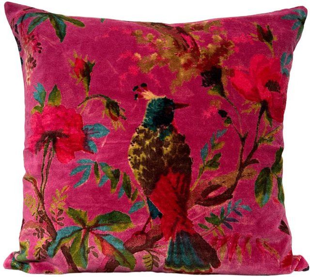 Dekorativer Samtkissenbezug mit Indien Vogel Print von Yuzhou Chumeng Hardware in Bordeauxrot, B/H: 45 x 45 cm - Bild 1