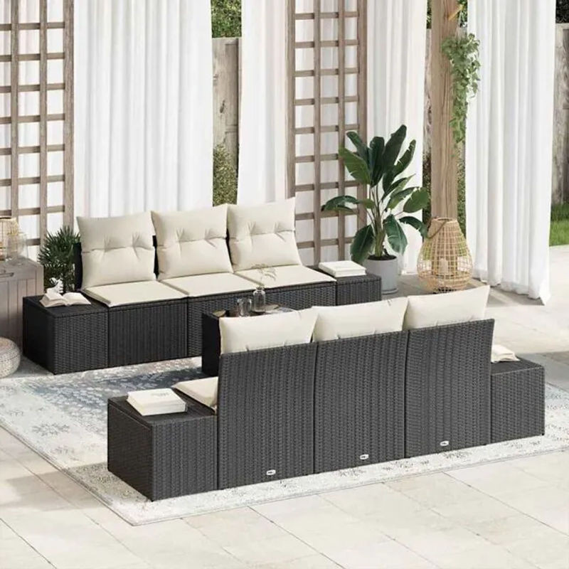 vidaxl Garten-Sofa-Set aus Polyrattan mit 7-teiligem Kissen-Set in Schwarz und Beige, B/T/H: 55 x 55 x 37 cm - Bild 1
