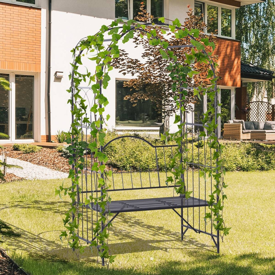 Outsunny Rosenbogen mit Bank aus Metall in Schwarz, Breite: 115 cm, Tiefe: 59 cm, Höhe: 203 cm - Bild 2