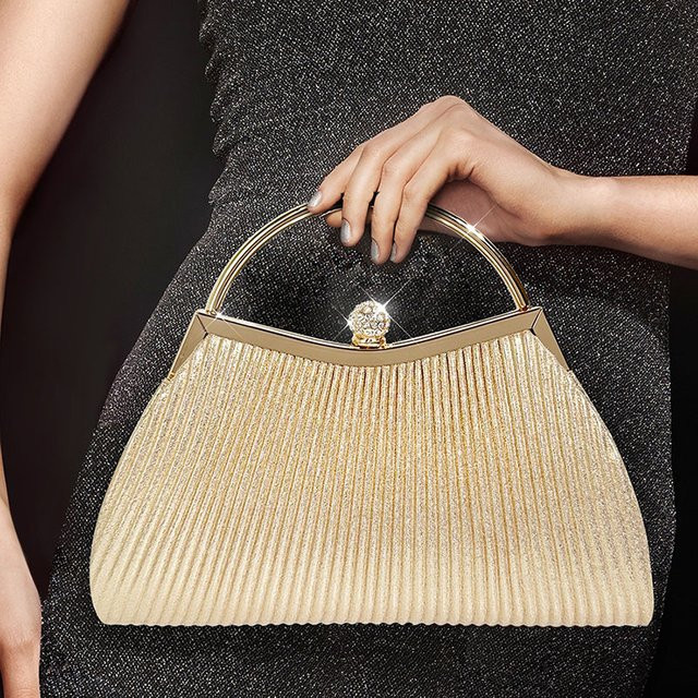 Abendhandtasche Damen, Plissee, Gold - Bild 1