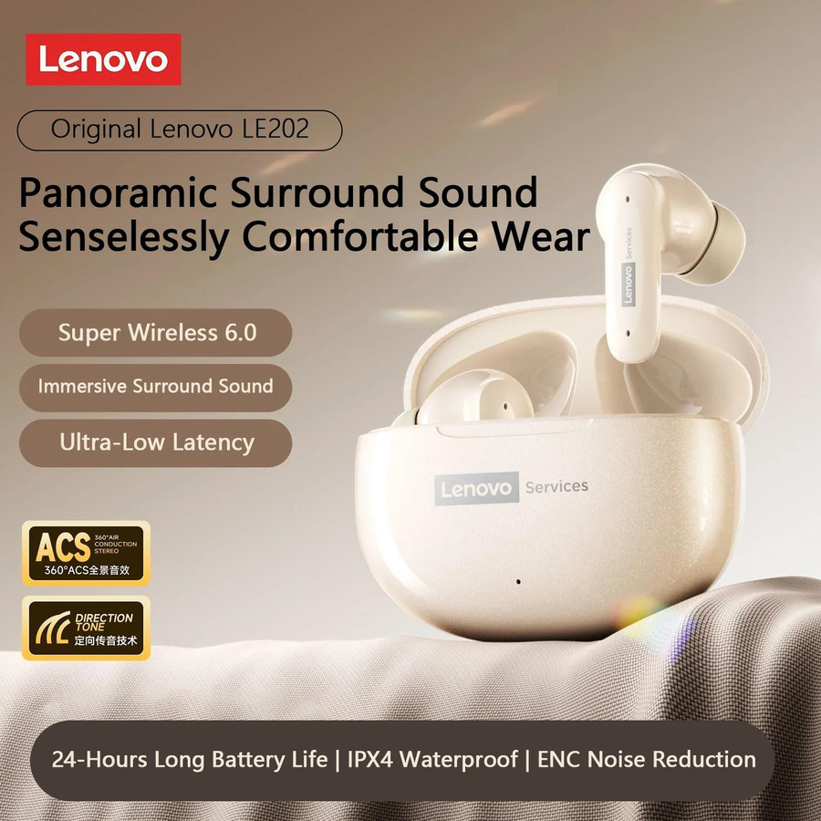 Lenovo LE202 Kabellose Bluetooth 6.0 In-Ear Kopfhörer mit AI-Geräuschunterdrückung und langer Akkulaufzeit in Weiß - Bild 8