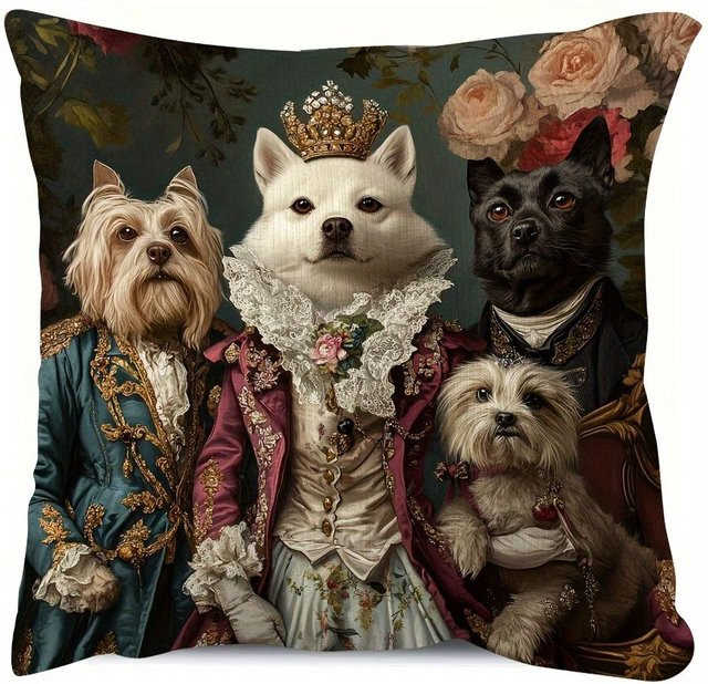 JMG Clothing Kissenbezug Viktorianisches Hunde-Familienporträt Vintage Design, Farbe: Braun/Mehrfarbig, Breite: 40 cm, Höhe: 40 cm - Bild 1