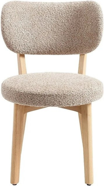 Vente-unique Stuhl Toriel in Taupe und Beige aus Bouclé-Stoff und Kautschukholz - Bild 1