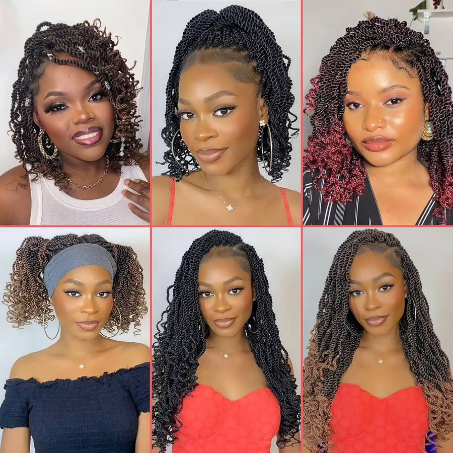 Senegalese Twist Crochet Hair, 8/12 Zoll, Kinky Twist Micro Braids, Damen - Bild 4
