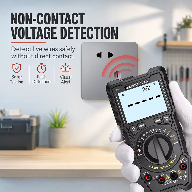 ZOYI ZT-225 True-RMS Digitalmultimeter mit 25000 Zählungen, 4½-stellig, automatischer Bereichswahl und Temperaturmessung, Schwarz - Bild 5