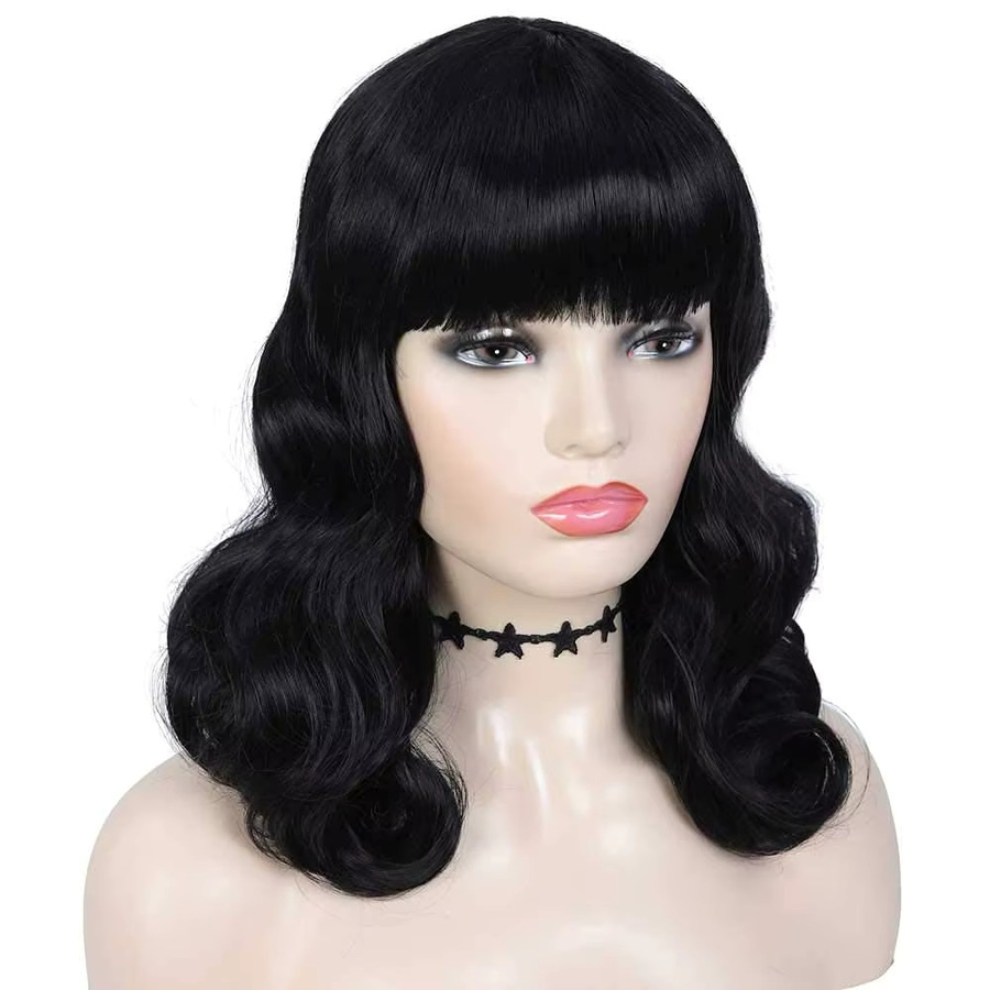 Tereshar Rockabilly-Vintage-Perücke für Damen, kurz, schwarz, lockig - Bild 2