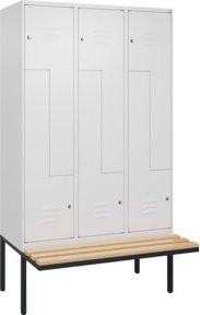 C+P Z-Spind Classic PLUS Sitzbank mit 6 Fächern, Buche-Hartholz und Zylinderschloss, B/T/H: 212 x 120 x 81,5 cm, Farbe: Weiß/Grau - Bild 1