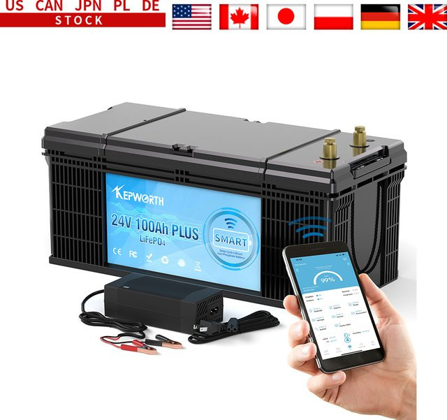 KEPWORTH LiFePO4-Akku 24V 100Ah mit Bluetooth BMS, 2560Wh, Schwarz - Bild 1