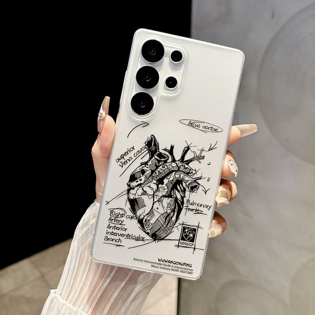 Matte weiße transparente Handyhülle mit Herz-Motiv und schwarzer Linie für Samsung Galaxy S26 S25 Ultra S24 FE A57 5G A07 A06 A15 4G - Bild 1