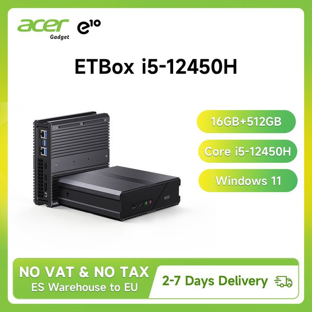 Acer Gadget e10 ETBox Mini-PC in Schwarz mit Intel Core i5 12450H, 16GB DDR5, 512GB SSD, Wi-Fi6 und 2.5G LAN für 3 Displays und 4K@60Hz Ausgabe - Bild 1
