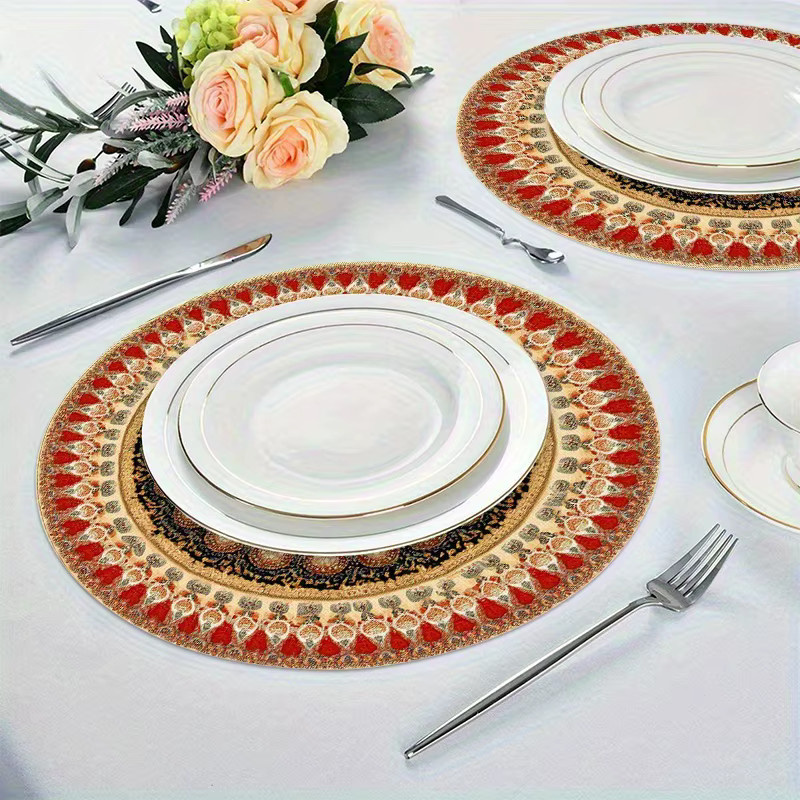 VIKAMA 4er Set Mandala Tischsets aus Leinen im Boho-Stil, rund, Mehrfarbig, Durchmesser: 38 cm - Bild 3