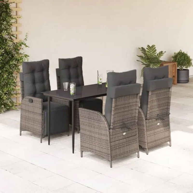 5-tlg. Gartenmöbel-Set aus Polyrattan mit Kissen in Grau von vidaxl - Bild 1