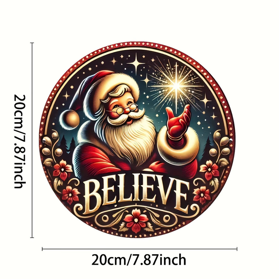 Potdemiel Rundes Weihnachtskranzschild Santa Believes aus Aluminium in Mehrfarbig, Durchmesser: 20 cm - Bild 2