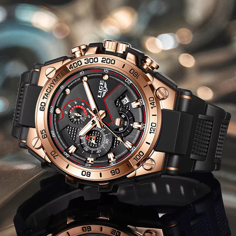 LIGE Chronograph Quarzuhr, Silikon, Blau, Herren - Bild 2