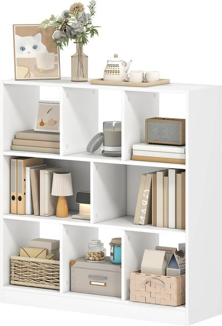 HOMCOM 3-stöckiges Bücherregal als Aufbewahrungs- und Displayregal für Home-Office und Wohnzimmer, Weiß, B/T/H: 97,5 x 30 x 100 cm - Bild 1