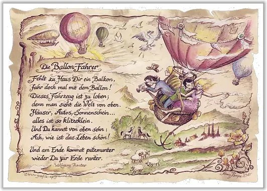 Tantum Graphic Poster Ballon-Fahrer auf Antikpapier im A4-Format, Mehrfarbig