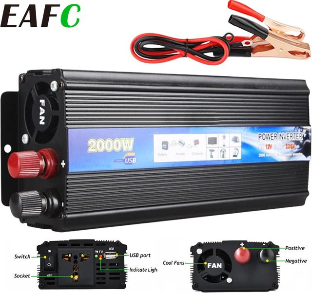 EAFC Auto-Wechselrichter DC zu AC 12–24 V auf 220 V mit 2000 W und USB-Ladegeräten für Telefon und Tablet - Bild 1