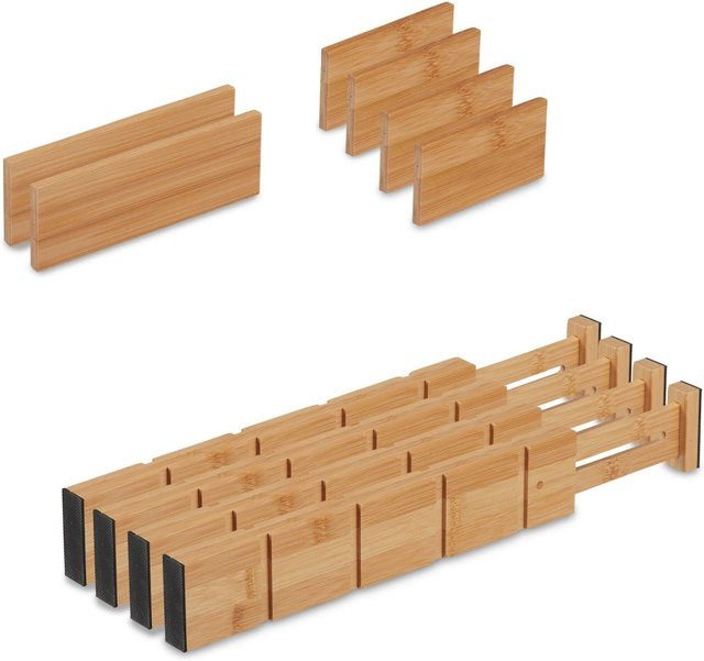Relaxdays Schubladentrenner aus Bambus in Natur und Schwarz, verstellbar und rutschfest, B/H/T: 34-44 x 6 x 2 cm - Bild 1