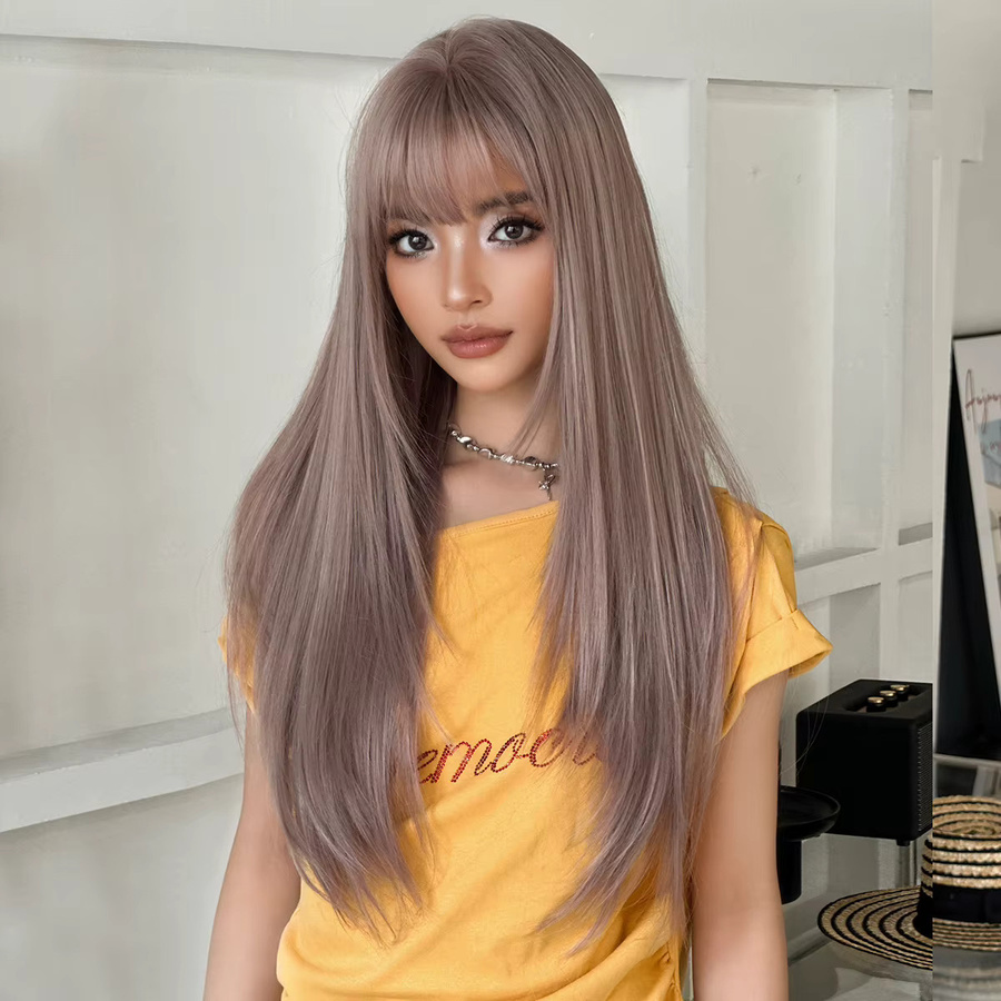 7JHH WIGS Perücke für Damen, lange glatte hellviolette Synthetik-Perücke, mit Pony - Bild 2