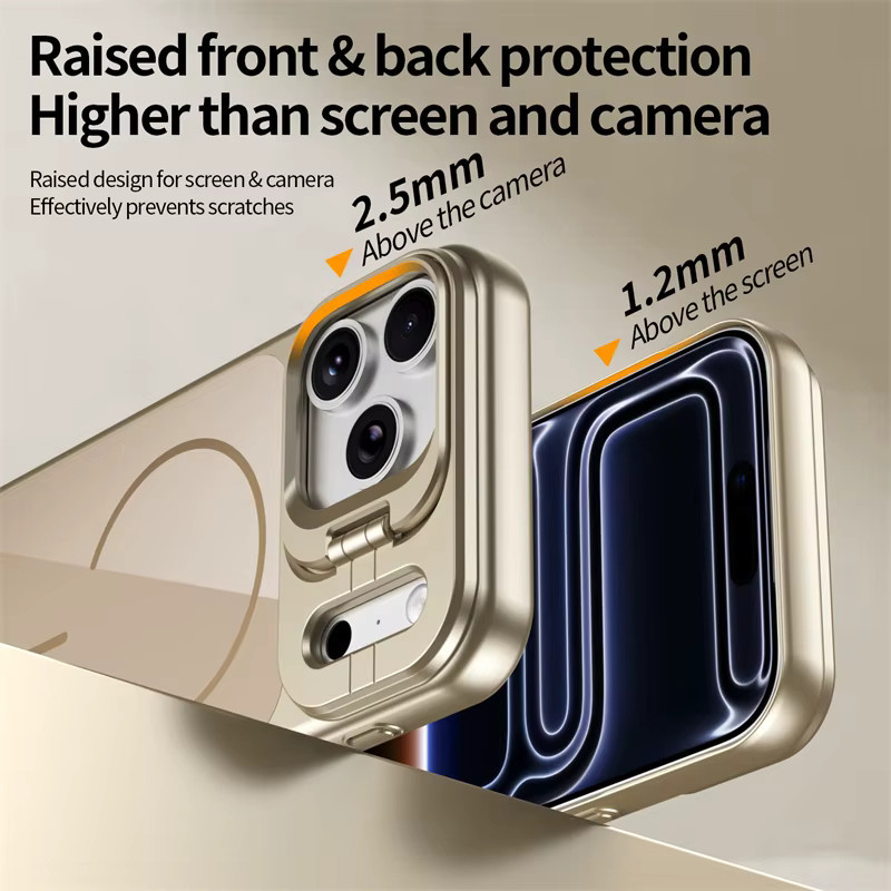 SUNWARD Magnetische Schutzhülle aus gehärtetem Glas mit MagSafe, Stoßschutz und Kameraständer für iPhone, Farben: Grün und Gold - Bild 5