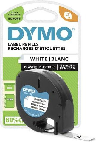 Dymo LetraTag Etikettenband aus Kunststoff, Farbe: Weiß mit schwarzer Schrift, Breite: 12 mm, Länge: 4 m - Bild 1