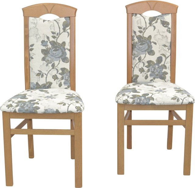 Möbel Direkt Online 2er Set Polsterstühle mit Blumenmotiv und Massivholz-Beinen in Buche, Nussbaum oder Eiche - Bild 1