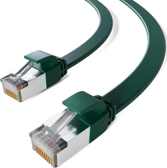hb-digital Netzwerkkabel CAT 7 Flach Ethernet LAN Rohkabel RJ45 Kupfer bis zu 10 Gbit/s U/FTP PVC, Länge: 2 m, Farbe: Grün - Bild 1