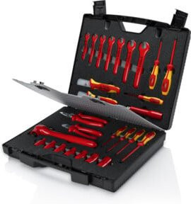 Knipex Standardkoffer 26-teilig rot mit Zangen, Steckschlüsseln, Schraubendrehern und Schlüsseln - Bild 1