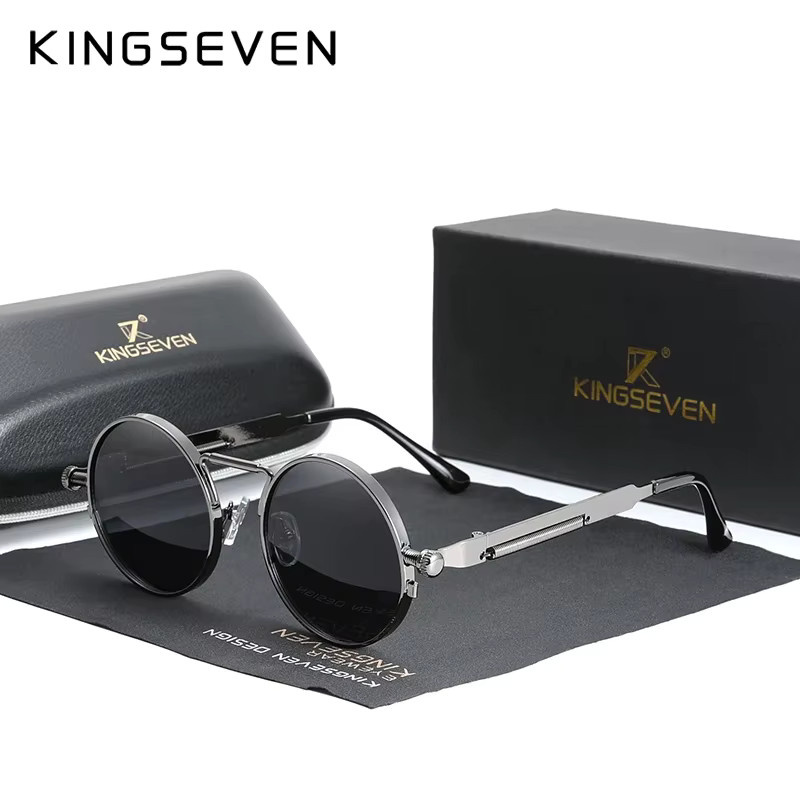 KINGSEVEN Sonnenbrille Runde, Vollrand, Metall, polarisiert, Unisex - Bild 2
