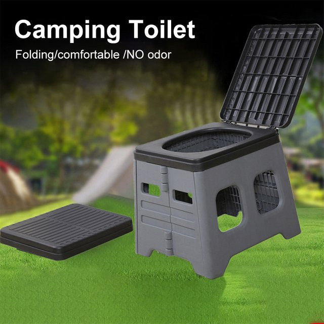 ALLOYSEED Tragbarer zusammenklappbarer Toilettensitz für Camping und Outdoor in Grau, B/T/H: 37,0 x 30,5 x 12,0 cm - Bild 1