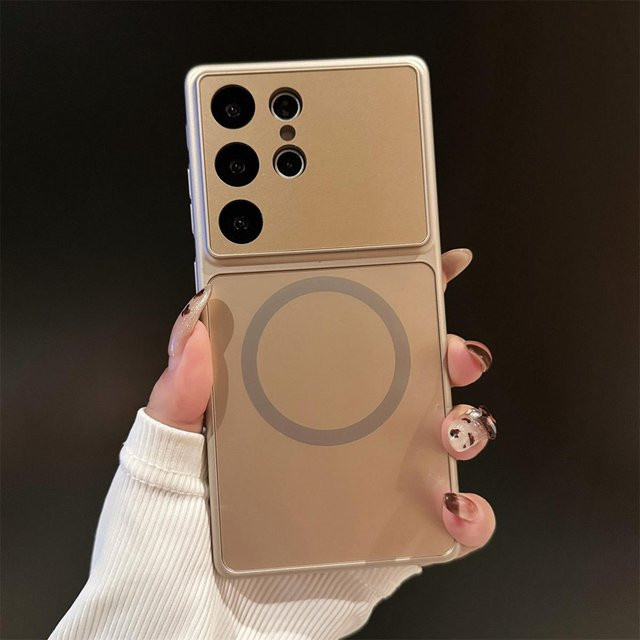 Luxuriöse magnetische Handyhülle mit großem Fenster für Samsung Galaxy S23, S24 Ultra und S25 in Gold mit mattiertem Schutzdesign und MagSafe-Kompatibilität - Bild 1
