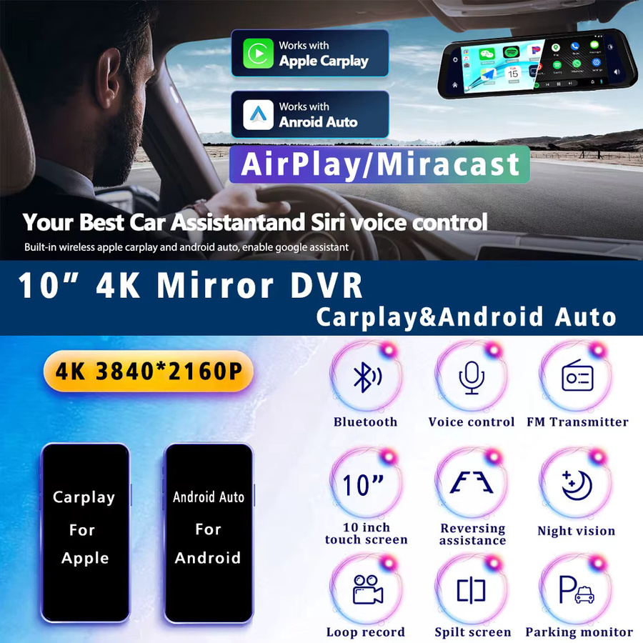 MYOLSD 4K UHD Dash Cam mit Dual-Linse, CarPlay und Android Auto, GPS, 5G WiFi, Bluetooth und FM-Transmitter, Schwarz - Bild 2