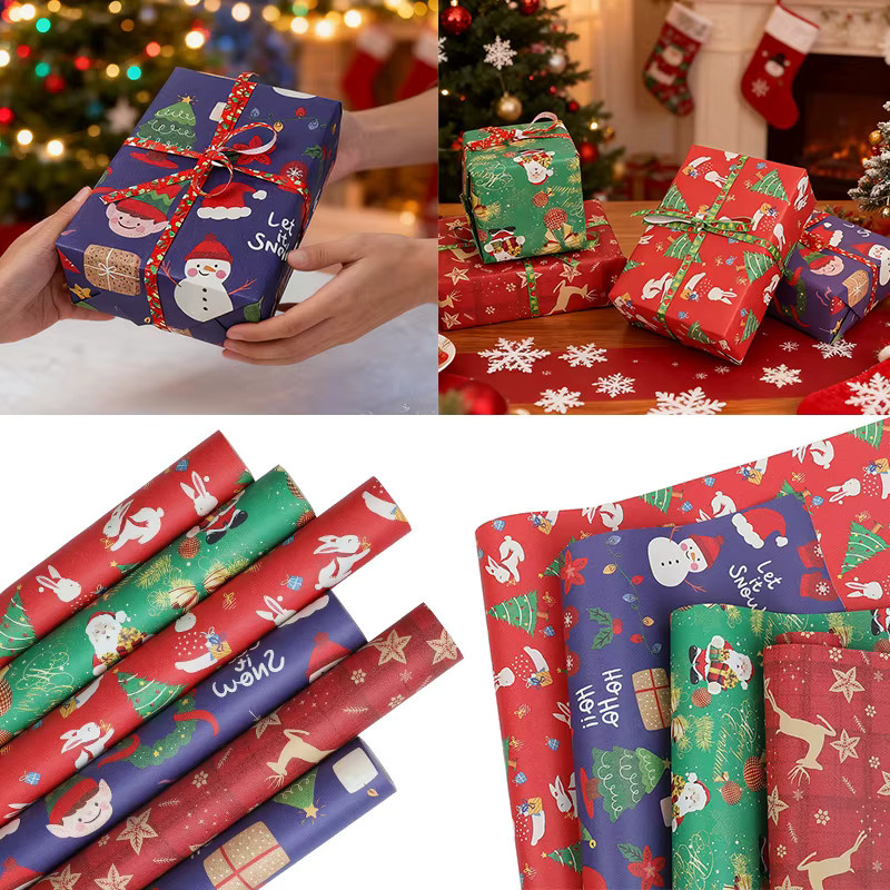 ZQNYCY Weihnachts-Geschenkpapierrolle mit Cartoon-Weihnachtsmann und Elch, Breite: 50 cm, Länge: 10 m - Bild 2