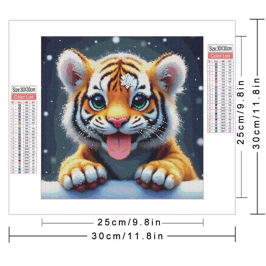 AZQSD 5D Diamantgemälde zum Selbermachen mit skurrilem Tiger in Schneeszene als Kristallkunst-Set mit Full Round Diamanten - Bild 2