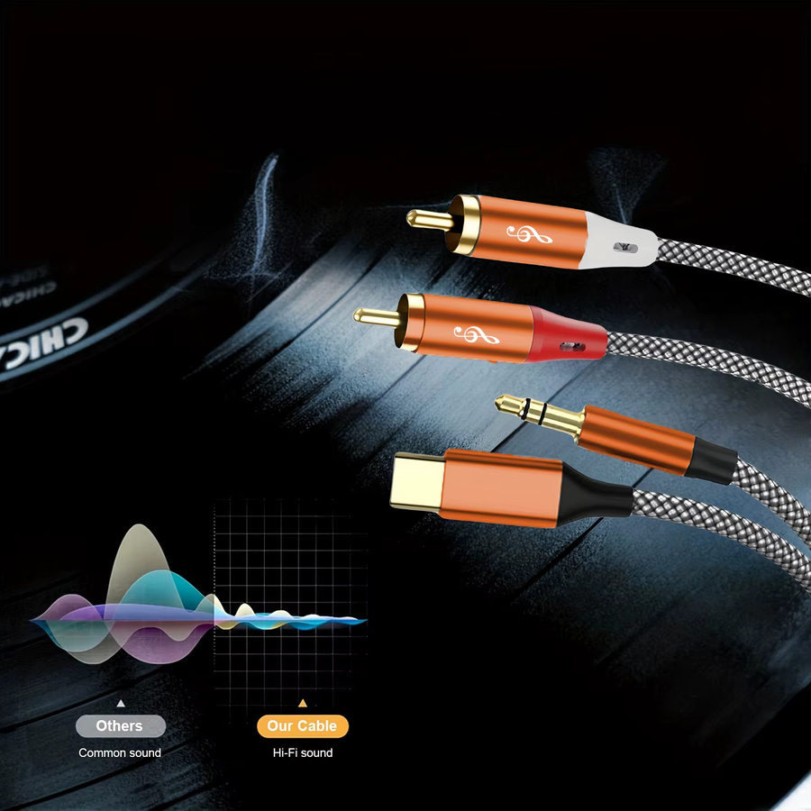 Orangefarbenes 3,5-mm-Klinke-auf-2-RCA-Stereokabel für Fernseher, Computer und Telefon - Bild 3