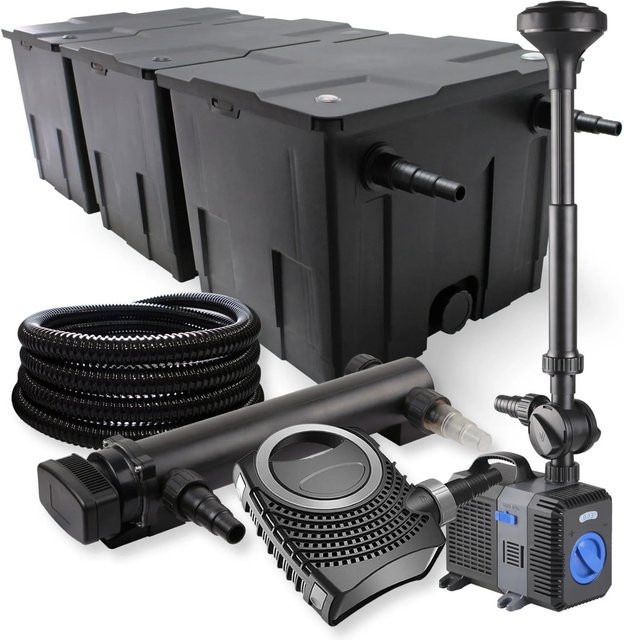 Sunsun 3-Kammer Filter Set Neo10000 mit 80W Pumpe und UVC Teich Klärer für bis zu 90000L in Schwarz - Bild 1