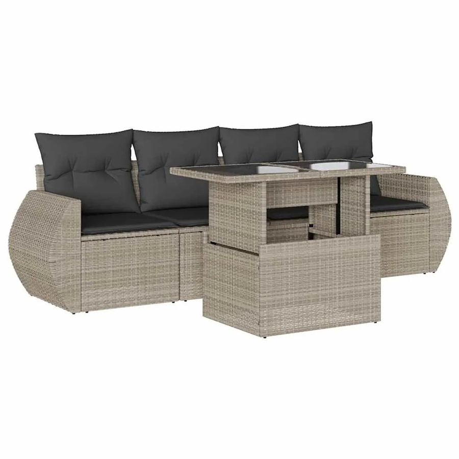 vidaXL 5-teilige Garten-Sofagarnitur aus Poly-Rattan mit Kissen in Hellgrau und Anthrazit - Bild 2