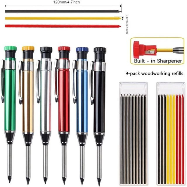 Ganzmetall-Tieflochmarkierungsstift in Schwarz mit integriertem Spitzer und 2,8 mm Graphitspitze für professionelle Tieflochmarkierungen - Bild 1