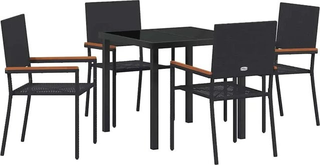 vidaXL Garten Essgruppe 5-teilig aus Poly-Rattan und Akazienholz in Schwarz mit Glastisch - Bild 1